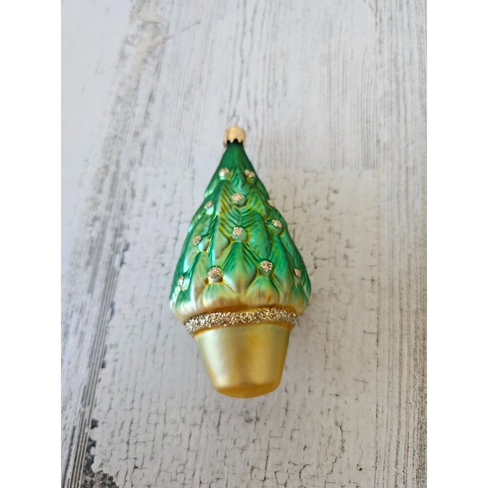 Vintage Columbia gold tree glass ornament glitter Xmas